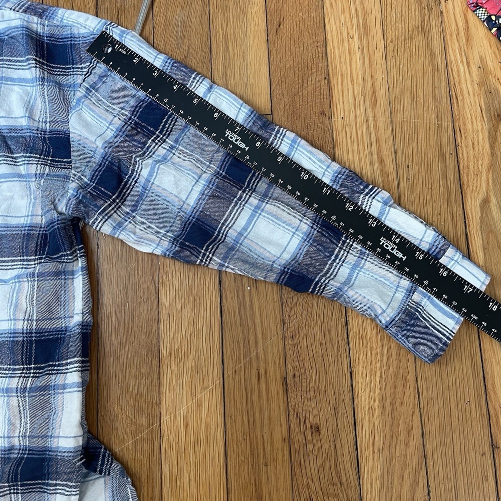 Madewell Flannel Crop Boxy Shirt Small Blue White Plaid Button Up Cute Basic - Picture 8 of 8